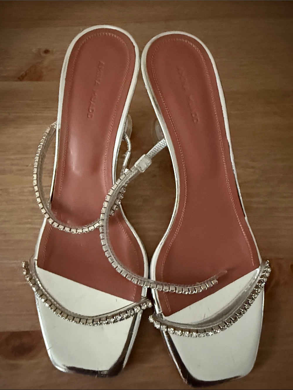 Amina Muaddi White Crystal-Embellished Slide Sandals